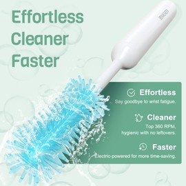 SEANCHEER S02 Electric Bottle Brush Set, Portable Baby Bottle Brush Cleaner, AA Battery-Powered & IPX7 Waterproof, with Silicone Bottle/Nipple/Straw Brush, for Home & Travel (Blue)