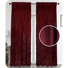 BEAUTEX Velvet Curtain, Ruffle Tape, U-Tape Curtain, Darkening and Opaque, 140 x 145 cm (Width 140 cm, Height 145 cm, Bordeaux)