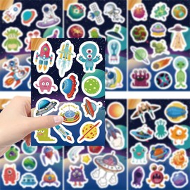 24 Sheets Space Astronaut Stickers for Kids,Make a Face Stickers Make-a-Face Party Favors DIY Stickers for Children,Tear Resistant Reusable Sticker,Gift of Festival,Reward, Art Craft