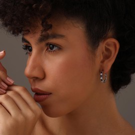 LeCalla Sterling Silver Jewelry 0.04 Carat Diamond Gemstone Hoop Earrings for Women (3 MM Blue Sapphire)