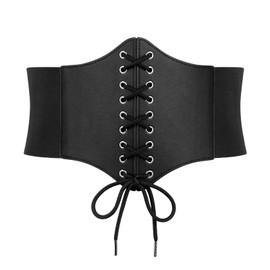JASGOOD Wide Elastic Corset Belt for Women Vintage Lace-up Tied Waspie Waist Belt for Dress
