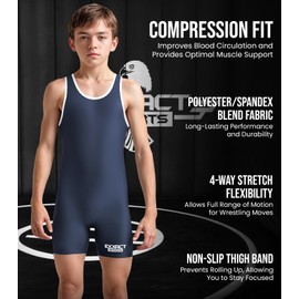 Exxact Sports Plain Youth Wrestling Singlet For Boys, Premium Powerlifting Singlet, Kids Wrestling Singlets For Training - (Navy, YS)