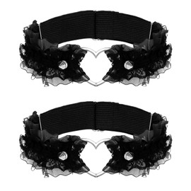 YQQYG 2PCS Black Garters, Lace Thigh Garter Thigh Garters for Women, Adjustable Heart Leg Garter for Women Elastic Plus Size