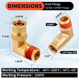 QITUO 1/4 Brass Push to Connect Fittings 1/4" OD x 1/4" NPT Thread Male Elbow DOT Approved Air Brake Quick Connect Fittings Air Line Suspension Kit for Truck Trailers and Air System 2Pcs