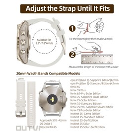 OUTVI Watch Band for Garmin Fenix 5S 6S 7S Pro Solar Silicone Light Gold Buckle Quick Fit 20mm Bands Replacement for Garmin Epix Pro Gen 2 42mm Descent Mk2S/3/3i for Women Night Black