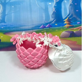 3D Printed Baby Dragon with Egg, 6" White and Pink Easter, Gemstone, Rose, Sushi, Woodland Baby Dragon, Fidget ADHD Autism Toy BD007WP-PWE (Orchid Dragon)