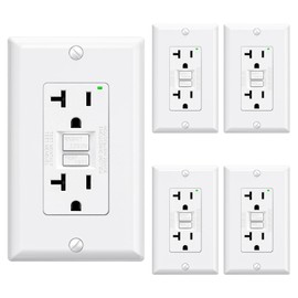 ELEGRP GFCI Outlet 20 Amp, Self-Test GFI Electrical Outlet with Narrow Design, GFCI Receptacle with LED Indicator, UL Listed, Matte White, Wall Plate Included, 5 Pack
