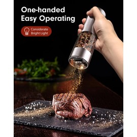 TOMEEM Upgraded Larger Capacity Electric Salt and Pepper Grinder Set Rechargeable with LED lights, Stainless Steel Automatic Pepper and Salt Grinder Refillable with 5 Adjustable Coarseness