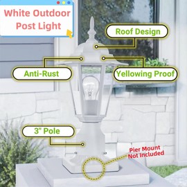 WISBEAM 2 Packs Outdoor Post Light, Pole Lantern, E26 Base 60W Max, Aluminum Housing Plus Glass, Wet Location Rated, ETL Qualified, Bulbs not Included, White