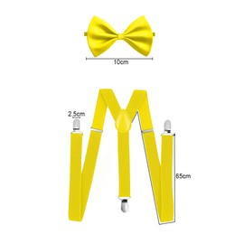 Jagowa Child Kids Clip-on Suspenders Adjustable Y Back Suspender Elastic Braces Suspenders and Bow Tie Set Yellow