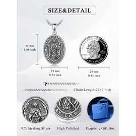 Cargari St Raphael The Archangel Necklace Pendant Medal 925 Sterling Silver Oval Archangel Raphael Religious Amulet Jewelry Gift for Men Women