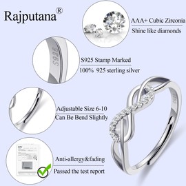 Rajputana Infinity Ring Sterling Silver Ring Silver Thumb Rings for Women Promise Ring for Her Ladies Rings Cubic Zirconia Adjustable Silver Ring 925 Infinity Ring