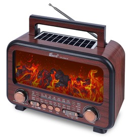 T.TAOMI Retro Portable Radio AM FM SW Shortwave Radio with Bluetooth Speaker,Flame Atmosphere Lamp Battery Operated,SUB Charging, TF Card (Mocha)