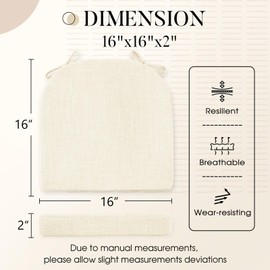 Basic Beyond Chair Cushions for Dining Chairs 4 Pack, Kitchen Chair Cushions with Ties and Non Slip Backing, 16 x 16 inches Chair Pads for Dining Chairs (Beige)
