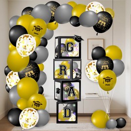 Heyigrow Graduation Decorations 2025 107 Pcs Balloons Light Boxes Set Bachelor Party Supplies Photo Background for Collage High School Celebration (Black Set)