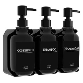 3 Piezas Dispensador de Jabon Baño on 16 Etiquetas Impermeables | Dispensador de Shampoo y Acondicionador, Sin Taladrar Dispensadores de Jabon de Duch