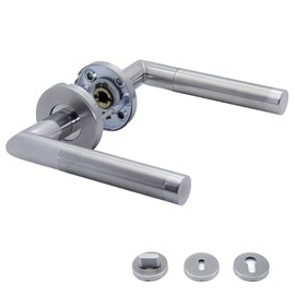 APECS Door Handles Handle Set for Front Door and Interior Doors Door Handle Made of 304 Stainless Steel Matt Door Fitting Exterior Door Satinised with Round Rosettes Door Handle Set WC | PZ BB Model