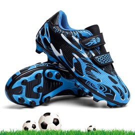 ASOCO DREAM Kids Soccer Cleats Boys Girls Firm Ground Soccer Shoes Youth Professional Athletic Outdoor Football Cleats Shoes,Blue,3.5 Big Kid