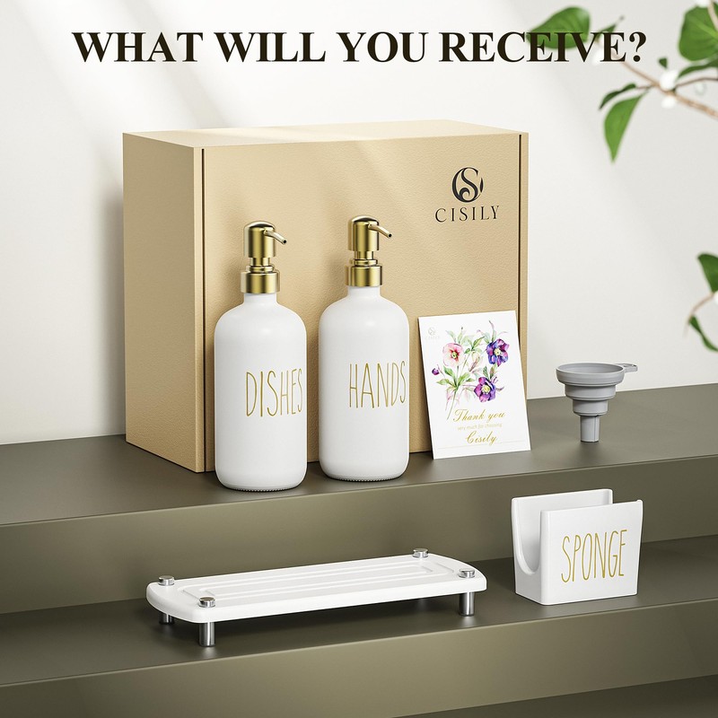Cisily Kitchen Soap Dispenser Set Comes with Ceramics Sponge Holder,