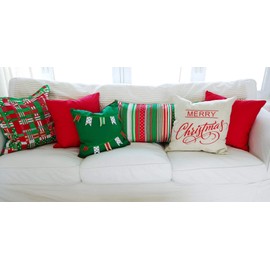 Thmyo 4-Pack 100% Cotton Comfortable Solid Decorative Throw Pillow Cases Square Cushion Cover Pillowcases Sublimation Blank Christmas DIY Throw Pillow Covers for Sofa Bed Car(18x18 inch/ 45x45cm,Red)