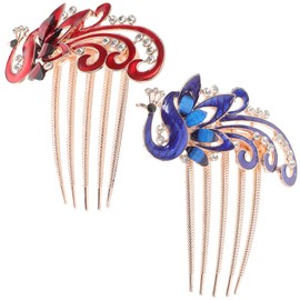 SAFIGLE 2pcs Decorative Alloy Rhinestone Peacock Hair Comb for Women Durable Hair Styling Accessory for Special Occasions Effortless and Knotting Versatile Use Various Hairstyles