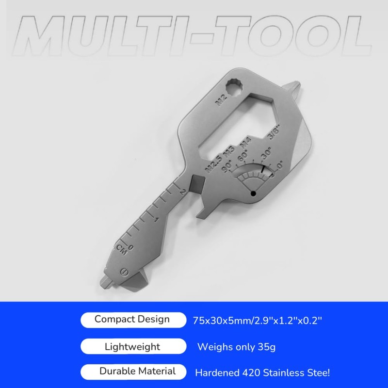 Keychain Multitools,EDC Multitool,20-in-1 Key Shaped Multitool - Compact Stainless Steel