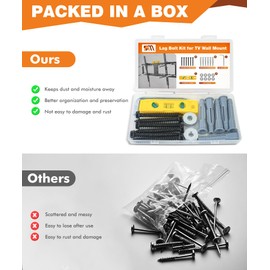 Lag Bolt Kit for TV Mounting Hardware - M8x70mm Lag Bolt and Washer for Wood Stud, Anchors for Concrete/Brick Wall, Includes Allen Key and Bubble Level for Easy Installation