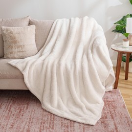 Berkshire Blanket Classic Extra-Fluffy™ Plush Blanket Twin Size, Soft Fuzzy Fluffy Long Hair Blanket for Couch Sofa Bed, Cream, 60x92 Inches
