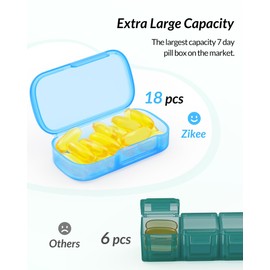 ZIKEE 7 Packs Extra Large Pill Organizer, Portable Pill Box 7 Day for Pocket, Purse, Weekly Pill Case with Dual-Protection Design, Pill Container for Medication, Vitamin, Fish Oil, Supplement, Black