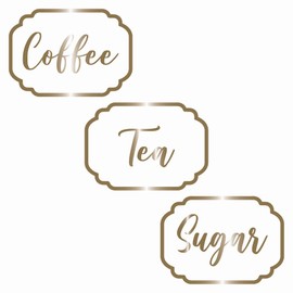 Tea, Coffee, Sugar Kitchen Jar Canister Labels Vinyl Decal Stickers (Gold)