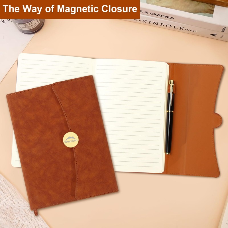 WEEKSUN A5 Leather Notebook, Round Buckle Magnetic Retro Executive Notebooks