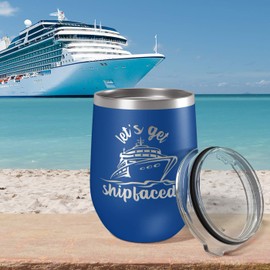 Laser Etchpressions Let’s Get Shipfaced | Insulated Stainless Steel Wine Tumbler | Cup for Hot and Cold Drinks with Graphics | Funny Tumblers for Drinking | Cruise Ship Gift Ideas |12oz Blue