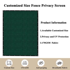 Cisvio Fence Privacy Screen Custom 6'X15' Size with 90% with Durable 170 GSM Mesh Cover Shade Net Blockage for Patio, Porch, Backyard, Balcony, and Pool Deck Dark Green