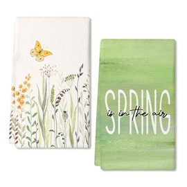 YUNHENTONG Spring Tea Towels, Pack of 2 Kitchen Towels, Funny Tea Towel, Kitchen Towels, Flowers Dish Towels for Spring Kitchen Utensils, 40 x 60 cm (Green)