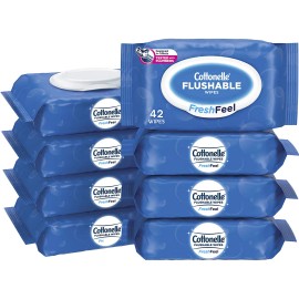 Cottonelle FreshFeel Flushable Wet Wipes for Adults 8 FlipTop Packs 42 Wipes per