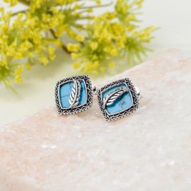 Turquoise Feather Earrings Sterling Silver Feather Stud Earrings Feather Jewelry Gift for Women Turquoise Lover