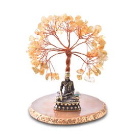 CRUCISRESIN Buddha Statue with Healing Crystal Tree, Tree of Life for Positive Energy. Home Decor Yoga Meditation.Citrine. (D)