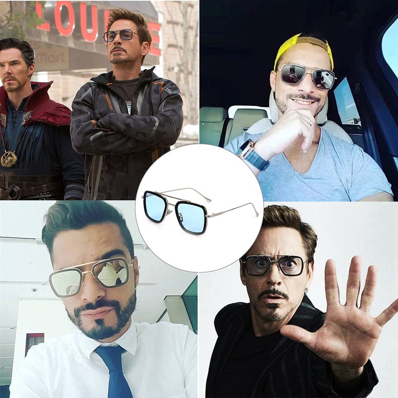 Retro Vintage Sunglasses Tony Stark Glasses Square Metal Frame for