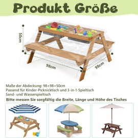 WDFCN Children's Picnic Table Cover Children's Seat Set Cover with Cord 98 x 98 x 50 cm Protective Cover Waterproof for 3-in-1 Sand Children's Seat Set Outdoor Transparent