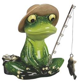 ICE ARMOR 6" W Frog Fishing Figurine Statue Sculpture Ornament Decoration Home/Room Decor Ideas for Housewarming, Holidays and Birthdays Great Collectible