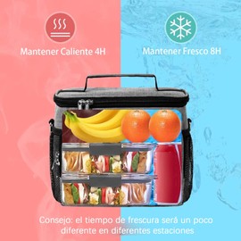 Bolsa del Almuerzo de Grande, Loncheras Térmica Reutilizable con correa ajustable, Bolsa Termica Hielera de A Prueba de Goteo, Bolsa Térmica de Comida Tela Oxford Impermeable Portátil para el Trabajo de Picnic Fiesta Oficina(gris)