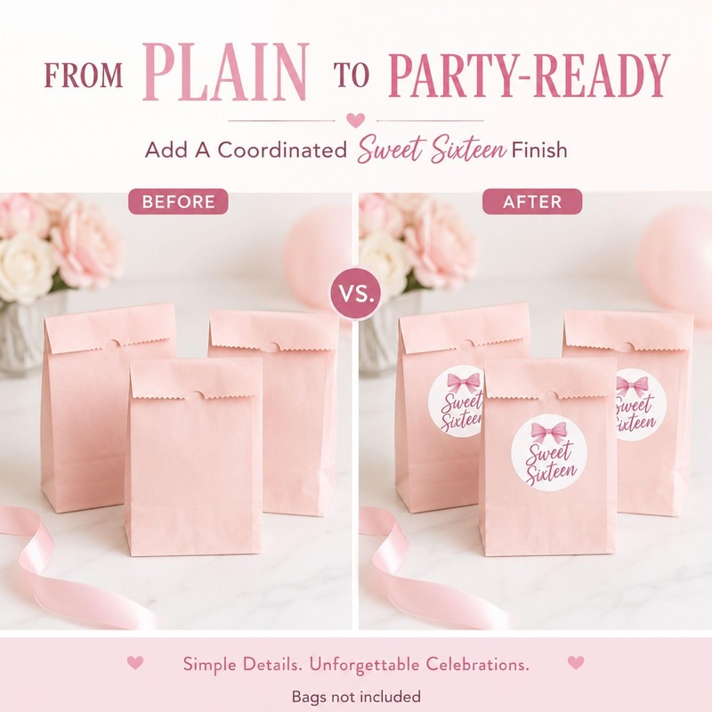 Sweet Sixteen Favor Bag Stickers: 120 Paper Stickers 1.6 Inch