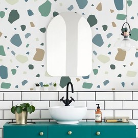 Geometric Wall Stickers Peel and Stick Wall Decals Bohemian Watercolor Geometric Color Block Calpo for Bedroom, Nursery, Living Room, Bathroom 5 Sheets