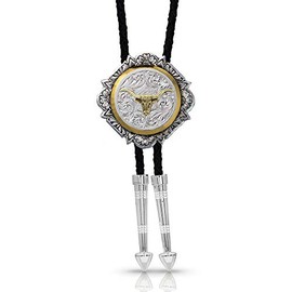 Montana Silversmiths Longhorn Bright Cut Engraved Western Bolo Tie