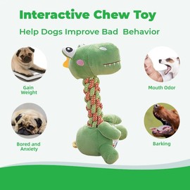 PandySarp Tough Dinosaur Rope Plush Dog Toy with Squeaker - Durable Chew & Tug Toy for Small and Medium Dogs, Teeth Cleaning & Anxiety Relief Interactive Pet Gift