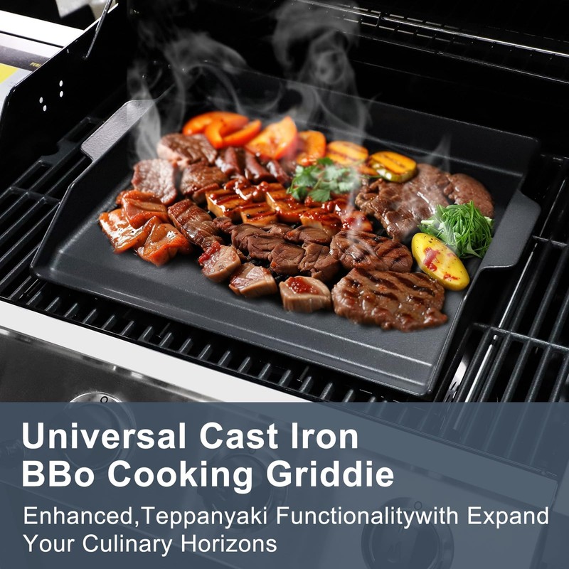 Criditpid Universal Large Cast Iron Cooking Griddle with Extra High