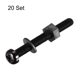 sourcing map Nylon Screw Nut Washer Assortment Kit, M5x50mm Round Head Machine Screw Bolt Nuts Flat Washers Black 20 Set