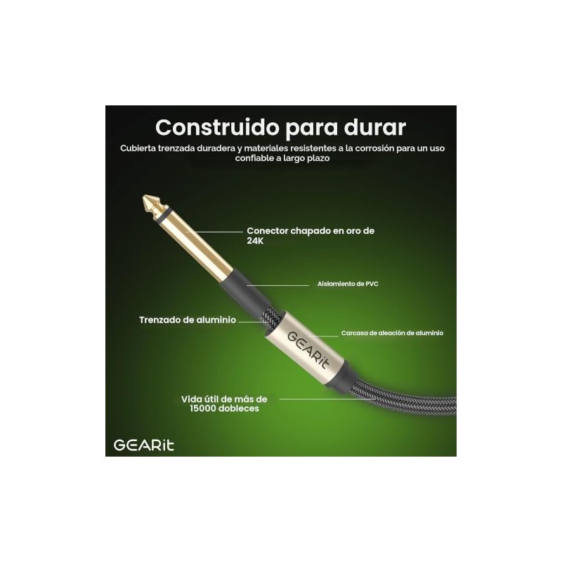 GEARit Cable de instrumento de guitarra (6 pies, 2 unidades)