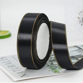 MajorCrafts® 25mm 22metres Gold Edge Trim Satin Fabric Ribbon Roll Craft Embellishments (Black R39)