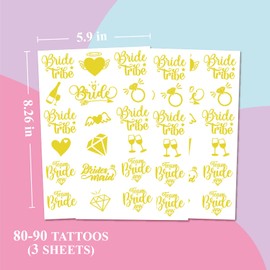 Bride Squad 80+ PCS Bachelorette Temporary Tattoos -Bridesmaid Favor, Bride to Be Gift, Bridal Shower Supplies,Glitter Gold Metallic Tattoos Bachelor Party Favors